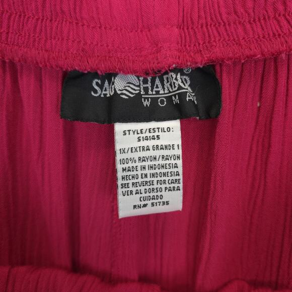 Sag Harbor 2 Pcs Set Pants & Tunic Embroidered Gauzy Women 1X Fuchsia Travel - Picture 8 of 14